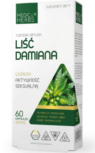 Liść Damiana 600mg, 60 kapsułek Medica Herbs