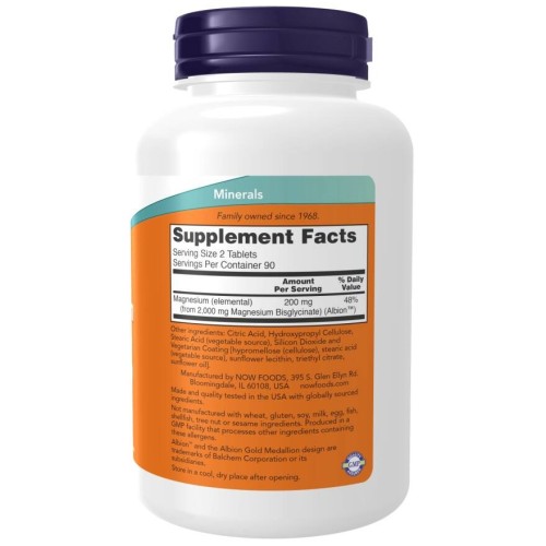 Magnesium Glycinate 100mg Diglicynian Magnezu 180 tabletek Now Foods_2.jpg