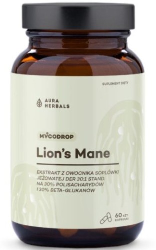 Aura Herbals Mycodrop - Lions Mane 30:1, 30% beta-glukan - 60 kapsułek