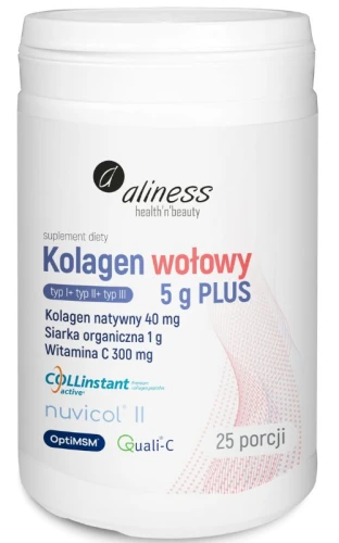 Aliness Kolagen wołowy 5 g Plus OptiMSM witamina C 25 porcji 