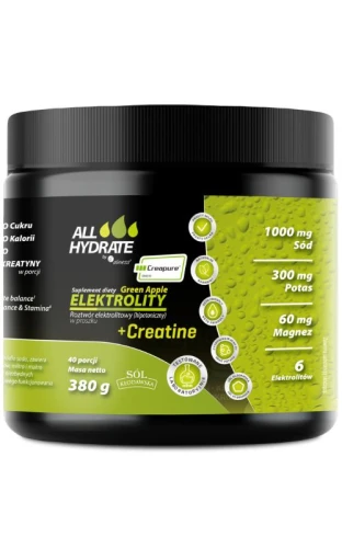 Elektrolity + Kreatyna (Creatine) Green Apple 380 g, 40 porcji ALLHydrate
