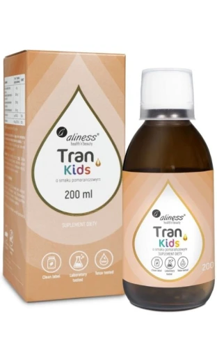 Aliness Tran (olej z dorsza) KIDS + Wit. A 400 µg 200 ml o smaku pomarańczowym
