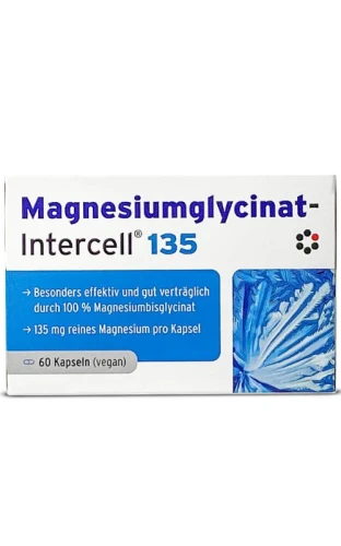 Magnesiumglycinat-Intercell 135 – diglicynian magnezu o wysokiej wchłanialności - 60 kaps przód.jpg