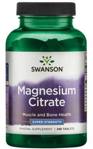 Swanson Magnesium Citrate 225mg (cytrynian magnezu) Super mocny 240 tabletek 