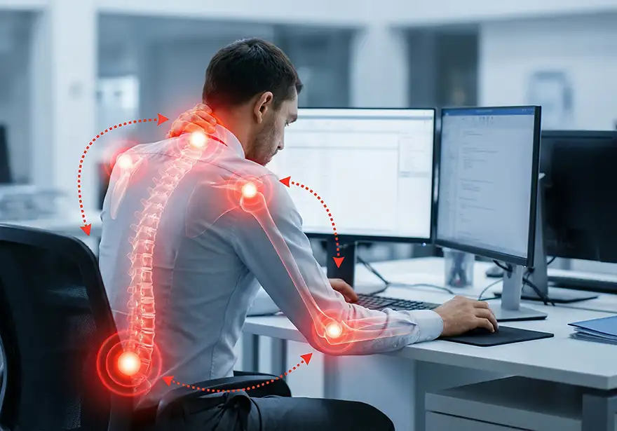 Sztywność stawów po całym dniu przy biurku: plan działania 360° – ruch, ergonomia i suplementacja kolagenem